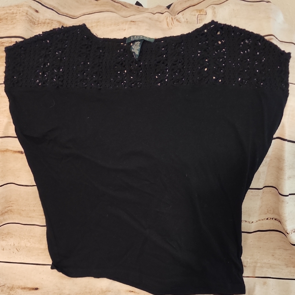 Ralph Lauren Lace Shoulder Top Sz L